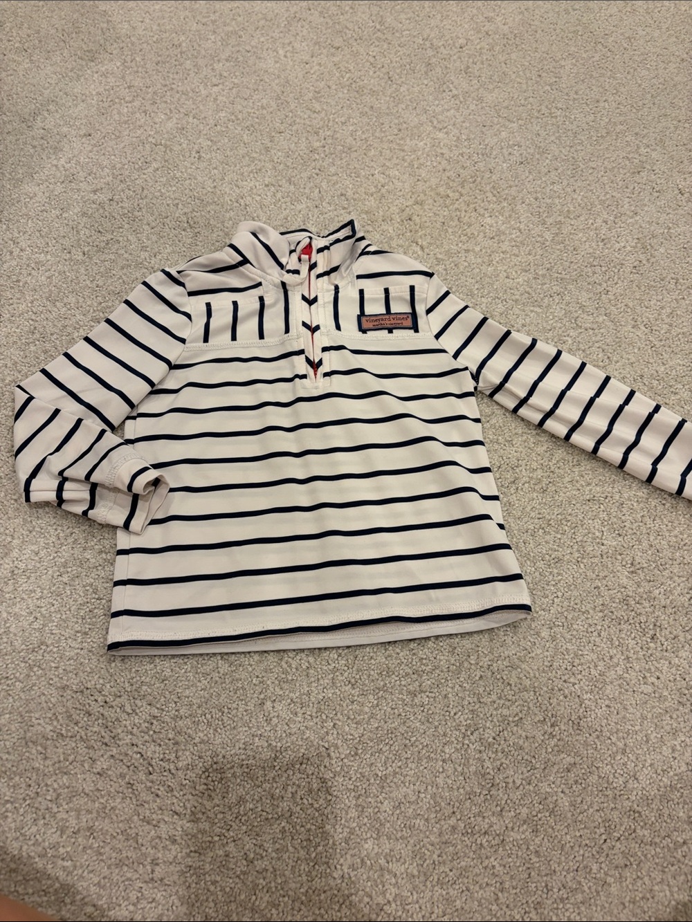 Vineyard Vines White and Navy Striped Quarter-Zip Pullover
